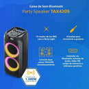 Caixa de Som Bluetooth Party Speaker Philips 1300W TAX4209/78 LED USB AUX Função Karaokê Cartão SD